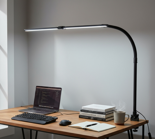 Clamp LED Desk Lamp Black – Full Product View Arm Extended – Tavellix