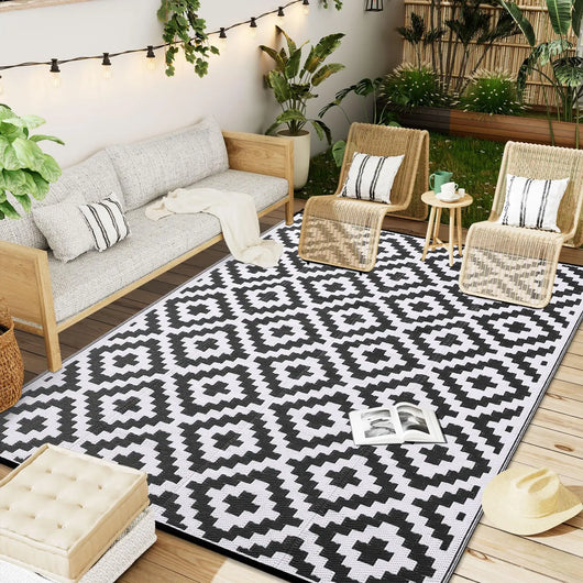 Outdoor Rug – Reversible Waterproof Patio Mat – Recycled Polypropylene – Easy Clean for Patio Garden Balcony