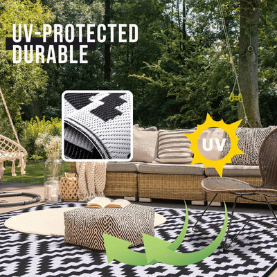 Outdoor Rug – Reversible Waterproof Patio Mat – Recycled Polypropylene – Easy Clean for Patio Garden Balcony