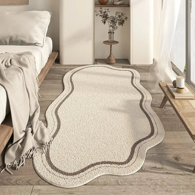 Cream Wave-Edge Rug – Living Room Overhead Flat Lay View – Tavellix