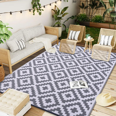 Outdoor Rug – Reversible Waterproof Patio Mat – Recycled Polypropylene – Easy Clean for Patio Garden Balcony