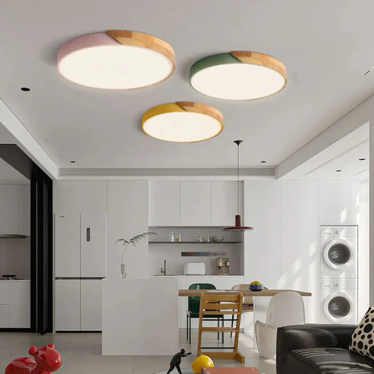Wooden Ceiling Light – Flush Mount LED Fitting – Natural Wood Surface Light for Bedroom Living Room Hallway