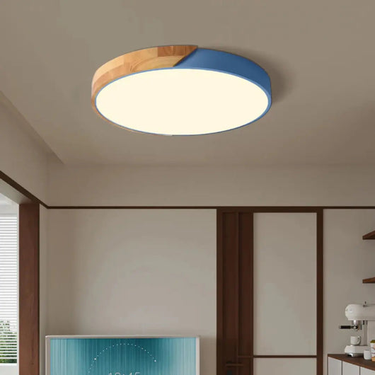 Wooden Ceiling Light – Flush Mount LED Fitting – Natural Wood Surface Light for Bedroom Living Room Hallway