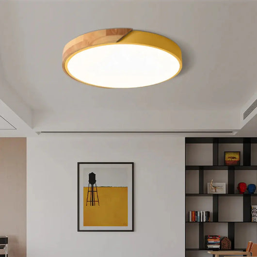 Wooden Ceiling Light – Flush Mount LED Fitting – Natural Wood Surface Light for Bedroom Living Room Hallway