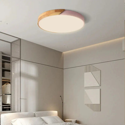 Wooden Ceiling Light – Flush Mount LED Fitting – Natural Wood Surface Light for Bedroom Living Room Hallway