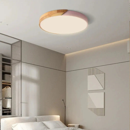 Wooden Ceiling Light – Flush Mount LED Fitting – Natural Wood Surface Light for Bedroom Living Room Hallway