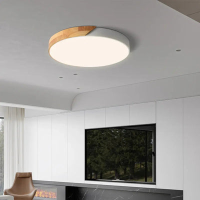 Wooden Ceiling Light – Flush Mount LED Fitting – Natural Wood Surface Light for Bedroom Living Room Hallway