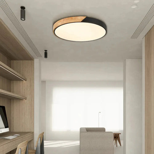 Wooden Ceiling Light – Flush Mount LED Fitting – Natural Wood Surface Light for Bedroom Living Room Hallway