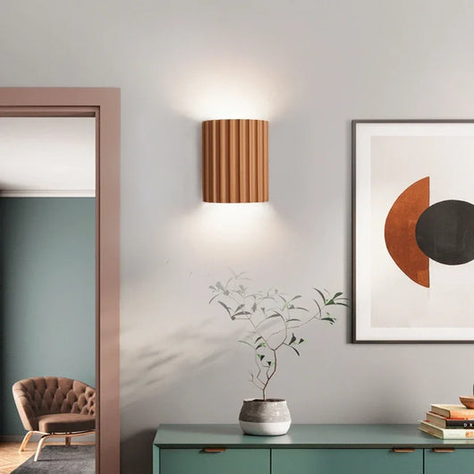 Resin Wall Light – Up & Down Ambient Glow – Ribbed Sculptural Wall Sconce for Bedroom Hallway Living Room