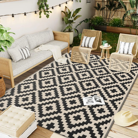 Outdoor Rug – Reversible Waterproof Patio Mat – Recycled Polypropylene – Easy Clean for Patio Garden Balcony