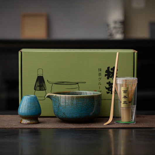 Matcha Set – Handmade Ceramic Bowl, Bamboo Whisk & Scoop – 4-Piece Japandi Gift Set for Kitchen