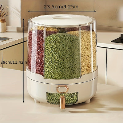 Food Storage Container – 360° Rotating Rice Cereal Dispenser – Airtight Pantry Organiser for Kitchen Cupboard Countertop