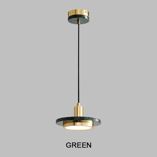 Marble Pendant Light – Round Disc with Integrated LED – Adjustable Hanging Ceiling Lamp for Dining Room Kitchen Bedroom