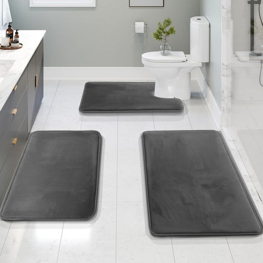 Bathroom Mat Set Dark Grey – Full Set Arrangement in Bathroom – Tavellix