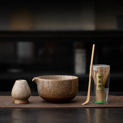 Matcha Set – Handmade Ceramic Bowl, Bamboo Whisk & Scoop – 4-Piece Japandi Gift Set for Kitchen