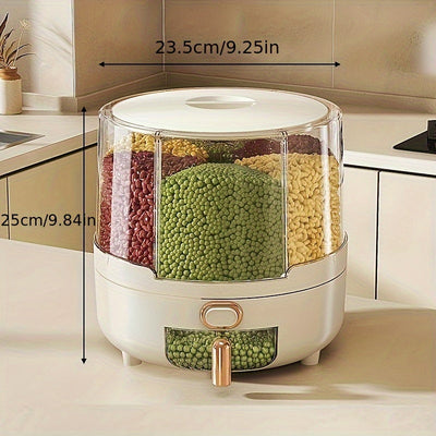 Food Storage Container – 360° Rotating Rice Cereal Dispenser – Airtight Pantry Organiser for Kitchen Cupboard Countertop
