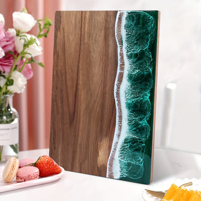 Acacia Resin Board – Green Resin River Pattern Close-Up – Tavellix