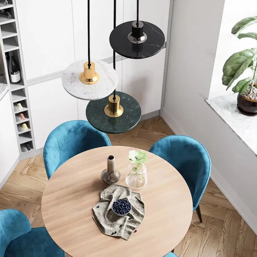 Marble Pendant Light – Round Disc with Integrated LED – Adjustable Hanging Ceiling Lamp for Dining Room Kitchen Bedroom