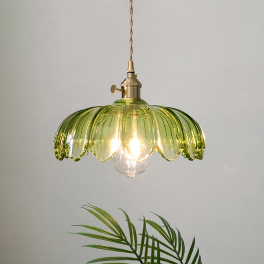 Glass Pendant Light – Gold Shade Over Table – Tavellix