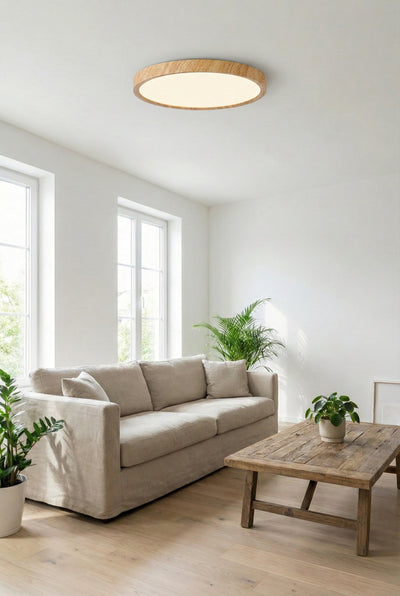 Vintage Walnut Round LED Ceiling Light