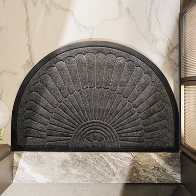 Semi Circle Door Mat Dark Grey – Non-Slip Rubber Back Front View – Tavellix