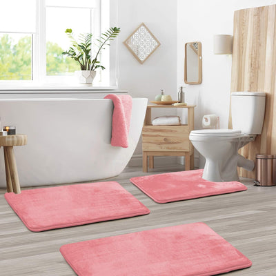 Bathroom Mat Set Pink – Large and Small Mat Side by Side – Tavellix