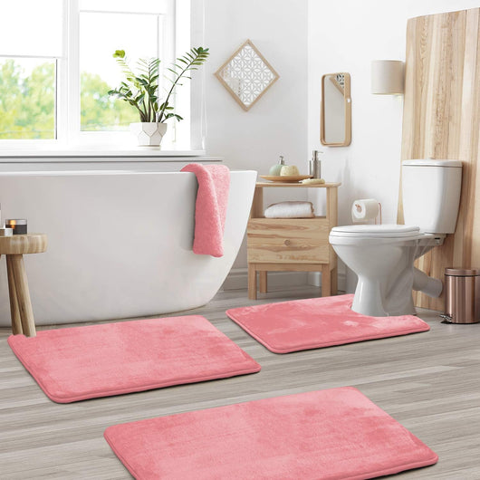Bathroom Mat Set Pink – Large and Small Mat Side by Side – Tavellix
