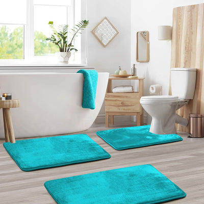 Memory Foam Bath Mat Set Teal – U-Shaped Toilet Mat Detail – Tavellix