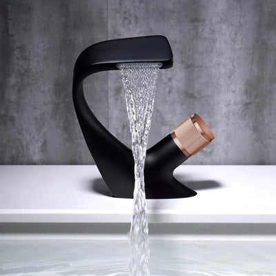 Waterfall Basin Tap – Single Handle Solid Brass Mixer Tap – Ceramic Disc Design for Bathroom Ensuite Guest WC