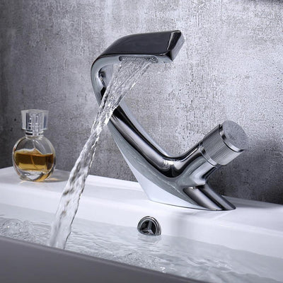 Waterfall Basin Tap – Single Handle Solid Brass Mixer Tap – Ceramic Disc Design for Bathroom Ensuite Guest WC
