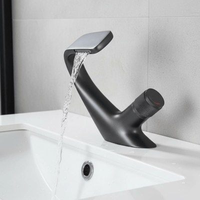Waterfall Basin Tap – Single Handle Solid Brass Mixer Tap – Ceramic Disc Design for Bathroom Ensuite Guest WC