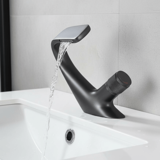 Waterfall Basin Tap – Single Handle Solid Brass Mixer Tap – Ceramic Disc Design for Bathroom Ensuite Guest WC