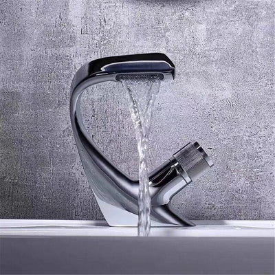 Waterfall Basin Tap – Single Handle Solid Brass Mixer Tap – Ceramic Disc Design for Bathroom Ensuite Guest WC