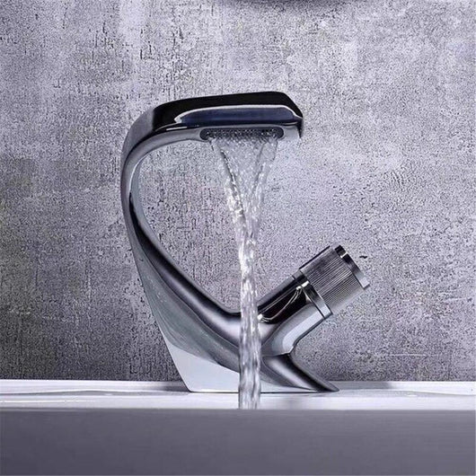Waterfall Basin Tap – Single Handle Solid Brass Mixer Tap – Ceramic Disc Design for Bathroom Ensuite Guest WC