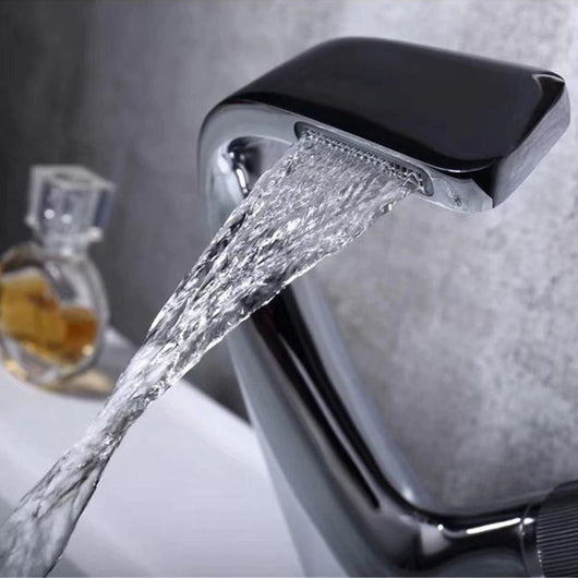 Waterfall Basin Tap – Single Handle Solid Brass Mixer Tap – Ceramic Disc Design for Bathroom Ensuite Guest WC