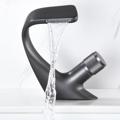 Waterfall Basin Tap – Single Handle Solid Brass Mixer Tap – Ceramic Disc Design for Bathroom Ensuite Guest WC