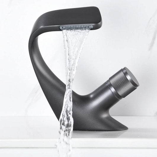 Waterfall Basin Tap – Single Handle Solid Brass Mixer Tap – Ceramic Disc Design for Bathroom Ensuite Guest WC