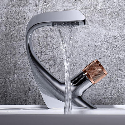 Waterfall Basin Tap – Single Handle Solid Brass Mixer Tap – Ceramic Disc Design for Bathroom Ensuite Guest WC