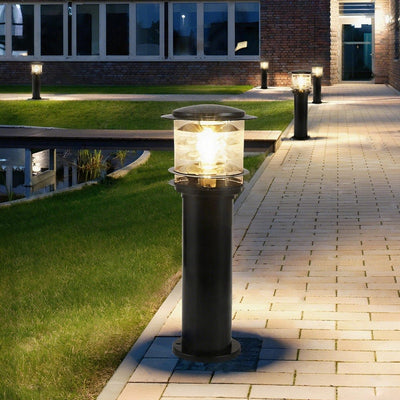 Outdoor Bollard Light – Black Hardwired Medium Height Side View – Tavellix