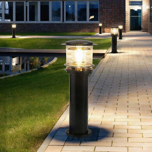 Outdoor Bollard Light – Black Hardwired Medium Height Side View – Tavellix